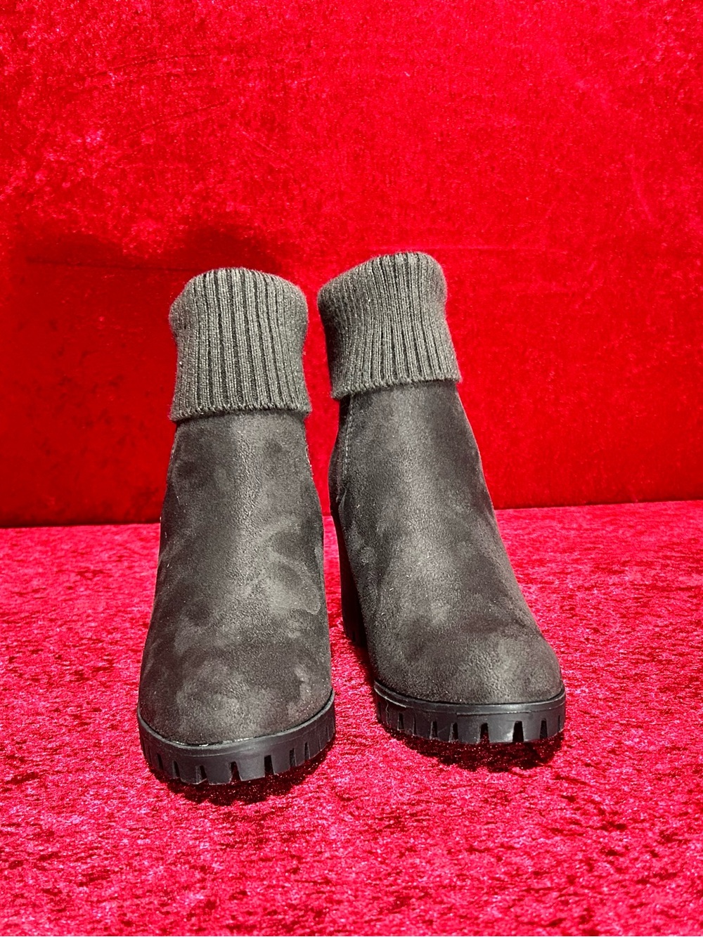 New York & Company Presley Knit Collar Women's Heeled Ankle Boots Sz 8